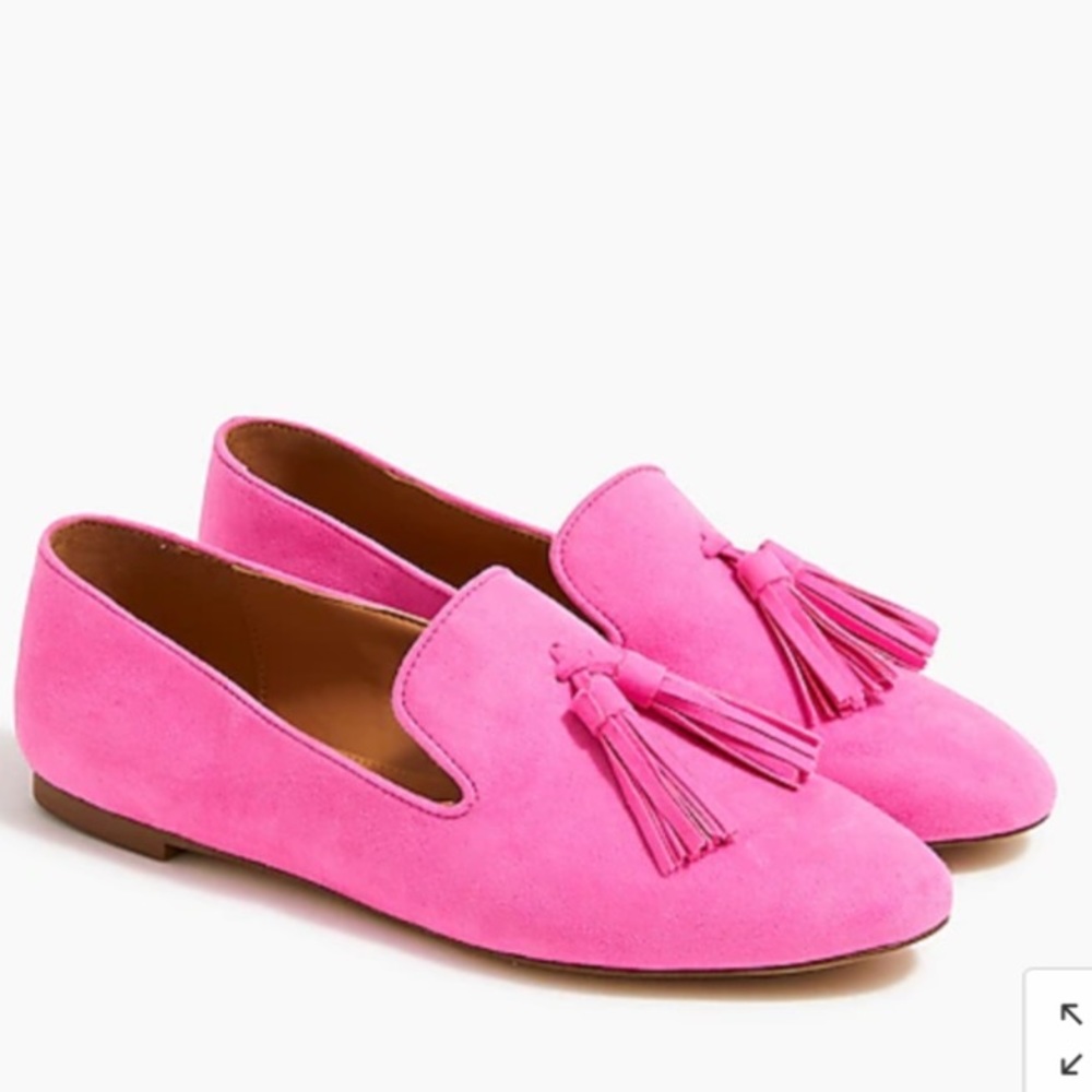 J.  Crew factory pink suede tassel loafers.  Size 6. NWT and box
